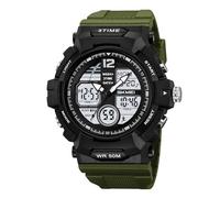 LDZDGD Men’s Military Style Digital Watch, 50M Waterproof Sports Watch with Countdown Timer, EL Backlight, Dual Time Display, Ideal for Fitness, Workouts, Outdoor Missions(Green)