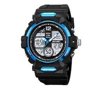 LDZDGD Men’s Military Style Digital Watch, 50M Waterproof Sports Watch with Countdown Timer, EL Backlight, Dual Time Display, Ideal for Fitness, Workouts, Outdoor Missions(Blue)