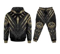 LDZDGD Men’s Viking Hoodie and Jogger Set, Norse Mythology Pullover Tracksuit for Casual Wear, Workout, Travel, Outdoor(Fenrir's Wrath,XXL)