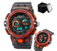 LDZDGD Men's Digital Sport Watch, Triple Time Zones, Countdown Timer, Stopwatch, Alarm, LED Backlight, Week and Date Display, 50M Waterproof Outdoor Tactical Wristwatch(Red)