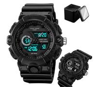 LDZDGD Men's Digital Sport Watch, Triple Time Zones, Countdown Timer, Stopwatch, Alarm, LED Backlight, Week and Date Display, 50M Waterproof Outdoor Tactical Wristwatch(Black)