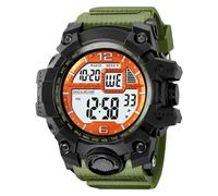 LDZDGD Men's Digital Sports Watch, Dual Time Zones, Countdown Timer, Alarm, Stopwatch, EL Backlight, Week and Date Display, 50M Waterproof Tactical Wristwatch(Orange 1)