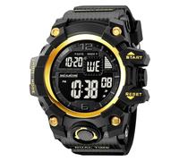 LDZDGD Men's Digital Sports Watch, Dual Time Zones, Countdown Timer, Alarm, Stopwatch, EL Backlight, Week and Date Display, 50M Waterproof Tactical Wristwatch(Yellow)