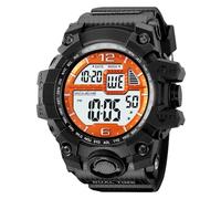 LDZDGD Men's Digital Sports Watch, Dual Time Zones, Countdown Timer, Alarm, Stopwatch, EL Backlight, Week and Date Display, 50M Waterproof Tactical Wristwatch(Orange 2)