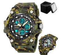 LDZDGD Men's Digital Sports Watch Tactical Military Style, Waterproof 50M, LED Backlight, Stopwatch, Countdown, Alarm, 3 Time Zones, 12/24 Hour Format, Rugged Outdoor Watch(Green camo)