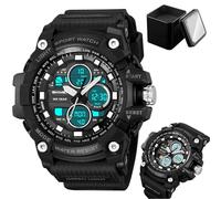 LDZDGD Men's Digital Sports Watch Tactical Military Style, Waterproof 50M, LED Backlight, Stopwatch, Countdown, Alarm, 3 Time Zones, 12/24 Hour Format, Rugged Outdoor Watch(Black)