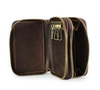 LDZDGD Men's Double Zipper Leather Key Wallet, Vintage Minimalist Credit Card Holder Coin Pocket Wallet, Lightweight Large Capacity Wallet