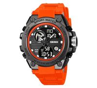 LDZDGD Men's Dual Time Digital Sport Watch, Stopwatch, Alarm, LED Backlight, 12/24 Hour Format, Week and Date Display, Waterproof 50M, Outdoor Tactical Style Wristwatch(Orange 1)
