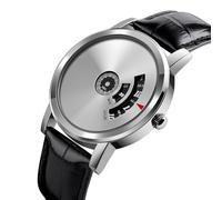 LDZDGD Men's Jump Hour Analog Watch, Minimalist Quartz Wristwatch with Rotating Dial Display and Black Leather Strap, 30M Waterproof Dress Watch for Daily or Business Use(White)