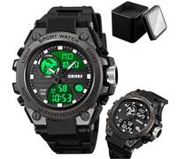 LDZDGD Men's Tactical Waterproof Watch, Analog Digital Display, Dual Time, Backlight, Stopwatch, Alarm, Week and Date Display, 50M Water Resistant, Shockproof Outdoor Sports Watch(Black 2)