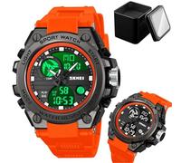 LDZDGD Men's Tactical Waterproof Watch, Analog Digital Display, Dual Time, Backlight, Stopwatch, Alarm, Week and Date Display, 50M Water Resistant, Shockproof Outdoor Sports Watch(Orange 2)