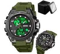 LDZDGD Men's Tactical Waterproof Watch, Analog Digital Display, Dual Time, Backlight, Stopwatch, Alarm, Week and Date Display, 50M Water Resistant, Shockproof Outdoor Sports Watch(Green)
