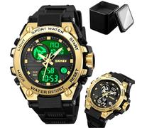 LDZDGD Men's Tactical Waterproof Watch, Analog Digital Display, Dual Time, Backlight, Stopwatch, Alarm, Week and Date Display, 50M Water Resistant, Shockproof Outdoor Sports Watch(Gold)