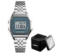 LDZDGD Retro Digital Watch for Men and Women, Waterproof 30M Stainless Steel LED Wristwatch with Alarm, Date, Stopwatch, Backlight, 12 and 24 Hour Time Display(Silver 1)