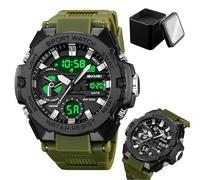 LDZDGD Rugged Outdoor Digital Watch for Men, Tactical Style Wristwatch with Dual Time Display, LED Backlight, Chronograph, 50M Water Resistance, Alarm and Weekday Functions(Green)