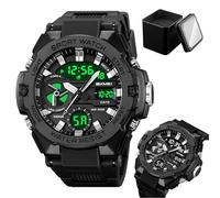 LDZDGD Rugged Outdoor Digital Watch for Men, Tactical Style Wristwatch with Dual Time Display, LED Backlight, Chronograph, 50M Water Resistance, Alarm and Weekday Functions(Black)