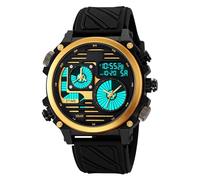LDZDGD Tactical Digital Sport Watch for Men, 4 Time Zones, Chronograph, Alarm, EL Backlight, 50M Waterproof Outdoor Wristwatch(Gold B)