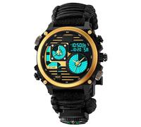 LDZDGD Tactical Digital Sport Watch for Men, 4 Time Zones, Chronograph, Alarm, EL Backlight, 50M Waterproof Outdoor Wristwatch(Gold A)