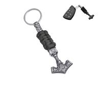 LDZDGD Viking Thor’s Hammer Keychain for Men, Mjölnir Pendant with Paracord, Stainless Steel Norse Car Key Accessory(Style 1 Green)