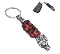LDZDGD Viking Wolf Head Keychain for Men, Norse Stainless Steel Key Ring with Paracord, EDC Tactical Gift(Red)