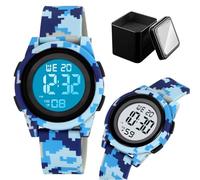 LDZDGD Youth Digital Sports Watch, 50M Waterproof LED Watch with Stopwatch, Alarm, Calendar, EL Backlight, Soft Silicone Strap, Ideal for School or Play(Blue camo)