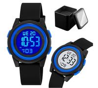 LDZDGD Youth Digital Sports Watch, 50M Waterproof LED Watch with Stopwatch, Alarm, Calendar, EL Backlight, Soft Silicone Strap, Ideal for School or Play(Blue)