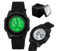 LDZDGD Youth Digital Sports Watch, 50M Waterproof LED Watch with Stopwatch, Alarm, Calendar, EL Backlight, Soft Silicone Strap, Ideal for School or Play(Black)