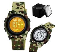 LDZDGD Youth Digital Sports Watch, 50M Waterproof LED Watch with Stopwatch, Alarm, Calendar, EL Backlight, Soft Silicone Strap, Ideal for School or Play(Camo)