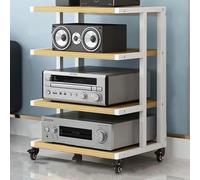 le AV Ma Stand with Wheels 4 Tier Ste Rack o Video Sto Cabinet HiFi Conent Shelf Walnut & White h Ideal for CD Player & Home Theater