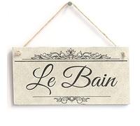 Le Bain Hanging Door Sign, Vintage-Style French Bathroom Decor