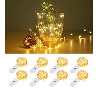 LE Battery Fairy Lights, 1m 20 LED Small Christmas Fairy Lights, Pack of 8 | Warm White, Battery Powered Mini Copper Wire, 1m Small LED Lights for Christmas Tree, Halloween, Party, Table Decorations