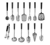 Le Buffet 13 Piece Full Set Black Kitchen Utensils: Serving Tongs, Cake Slice, Soup Ladle, Sauce Ladle, Kitchen Tongs, Spatula, Salad Fork, Salad Spoon, Serving Spoon, Chip Scoop, Slotted Spoon