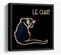 Le Chat Noir (The Black Cat) Canvas Floater Frame Square Print Picture Art - Black Frame 16 inch wide x 16 inch high
