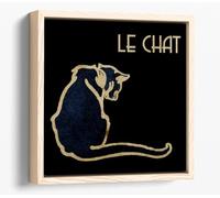 Le Chat Noir (The Black Cat) Canvas Floater Frame Square Print Picture Art - Light Oak Frame 30 inch wide x 30 inch high