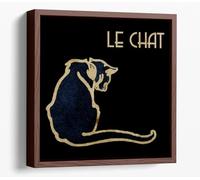 Le Chat Noir (The Black Cat) Canvas Floater Frame Square Print Picture Art - Walnut Frame 24 inch wide x 24 inch high