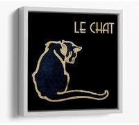Le Chat Noir (The Black Cat) Canvas Floater Frame Square Print Picture Art - White Frame 30 inch wide x 30 inch high