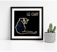 Le Chat Noir (The Black Cat) Stunning Framed Wall Art Picture Print Square - 25cm wide x 25cm high - Black Frame