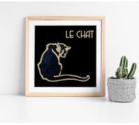 Le Chat Noir (The Black Cat) Stunning Framed Wall Art Picture Print Square - 25cm wide x 25cm high - Light Oak Frame