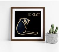 Le Chat Noir (The Black Cat) Stunning Framed Wall Art Picture Print Square - 25cm wide x 25cm high - Walnut Frame