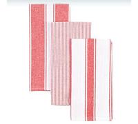 Le Chateau 3 Pack Tea Towels Woven Stripe Red