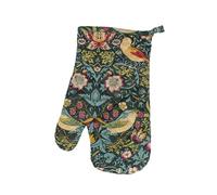 Le Chateau William Morris Strawberry Thief Dark Green Single Oven Mitt Glove Gauntlet - Dark Green Kitchen Linens Flowers, Birds & Berries Patterned Gifts