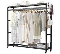 le Clothes Rack with Wheels Adjustable Hanr Rod & Shelves for Bags d/White/Black 150x50x160cm - t for Bedroom Closets & nizing