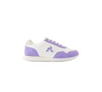 Le Coq Sportif Astra 2 GS Girls Suede Leather EVA Sole Trainers Size 35 White Optical Purple Tulip Girls Retro Everyday Wear