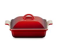 Le Creuset 23cm Heritage Stoneware Dish with Lid - Cerise, New