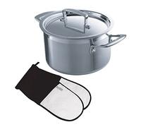 Le Creuset 3-ply Stainless steel 18cm Deep Casserole with lid and Textiles Double Oven Glove - Black