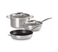 LE CREUSET 3-Ply Stainless Steel 3-Piece cookware Set, Contains: 28cm Non-Stick Frying pan, 24cm Chef's pan with Lid and 24cm Deep Casserole with Lid
