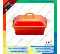 Le Creuset Crockery Stoneware Heritage Square Dish with Lid 23cm orange New