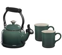 Le Creuset Enamel On Steel Demi Kettle with Metal Finishes & Stoneware Set of 2 Mugs, 1.25 qt. Kettle & (2) 14 oz. Mugs, Artichaut