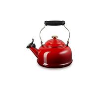 Le Creuset Enamel on Steel Whistling Tea Kettle with Gold Finishes, 1.7 qt., Cerise