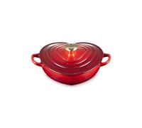 Le Creuset Enameled Cast Iron Traditional Shallow Heart Cocotte, 1.25 Qt., Cerise Light Gold Heart Knob